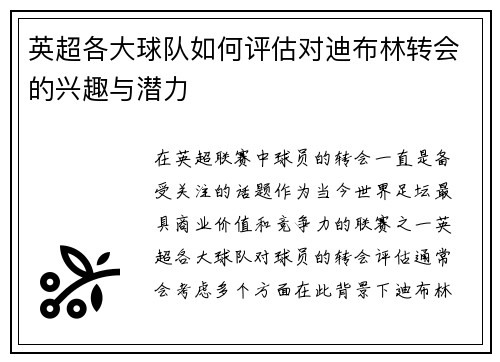 英超各大球队如何评估对迪布林转会的兴趣与潜力